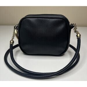 Vintage Devecchi Crossbody Navy Blue Leather Small Top Zip Suede Lined Designer